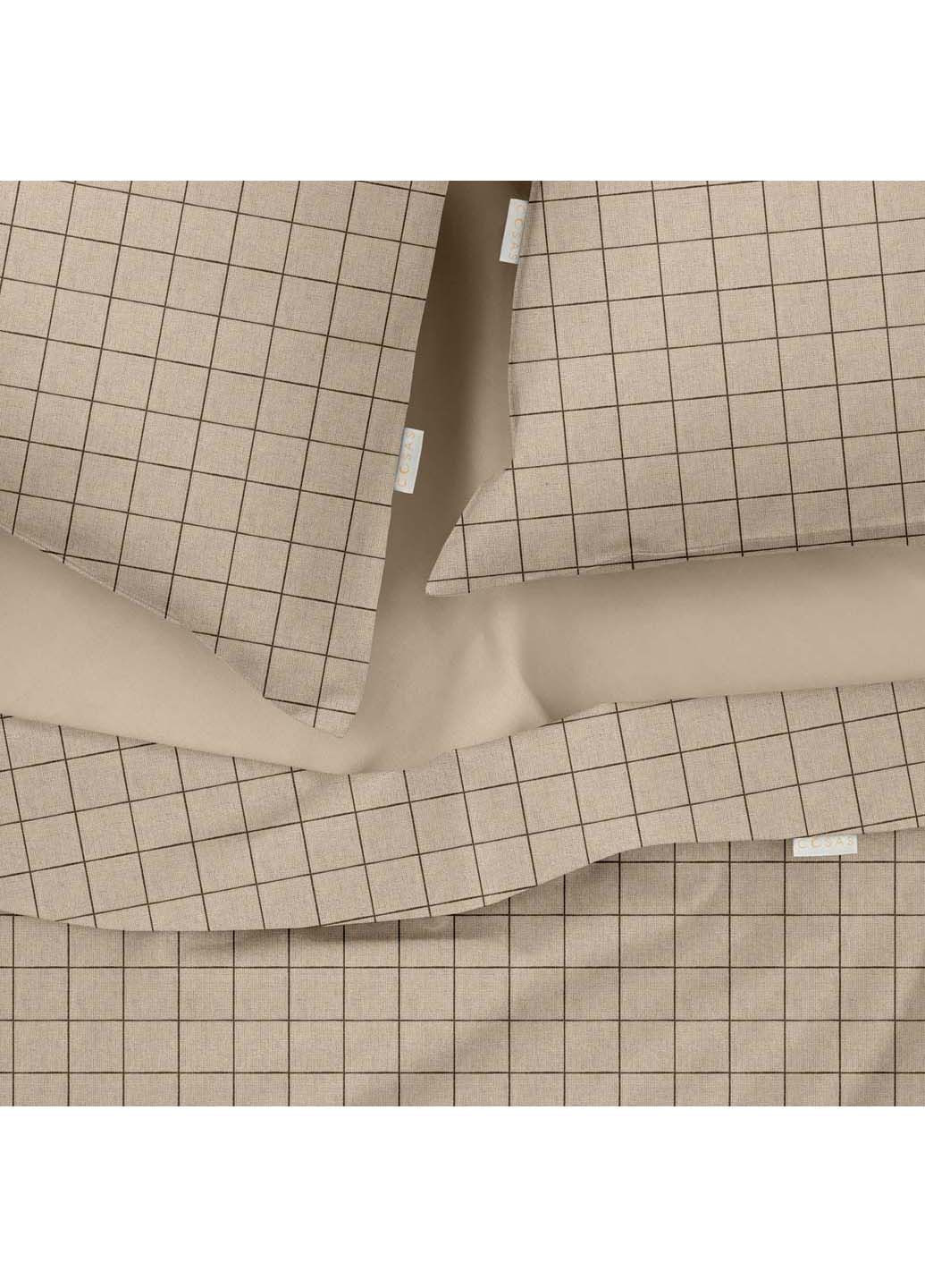 Євро постіль з простирадлом на гумці BEIGE GEOMETRY CS2 200х220 см Cosas (307474640)