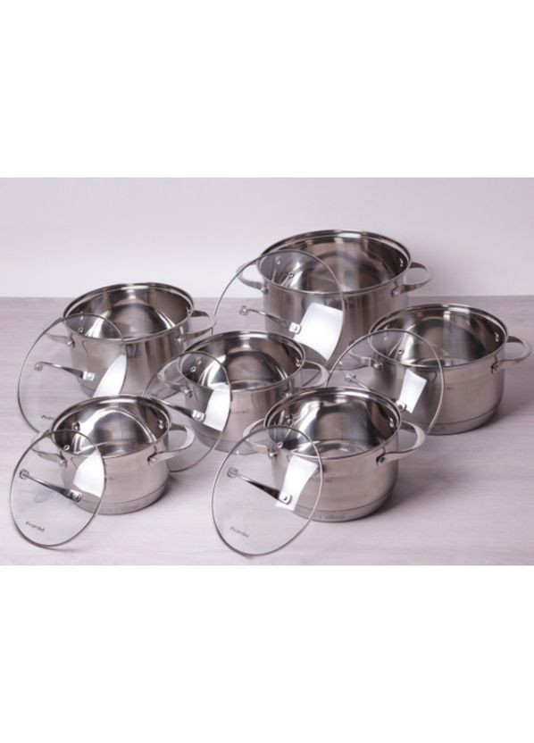 Набор кастрюль 6 кастрюль 1.5л, 2х2.5л, 2х3.5л, 5.5л с крышками KM-4704 Kamille (317203760)