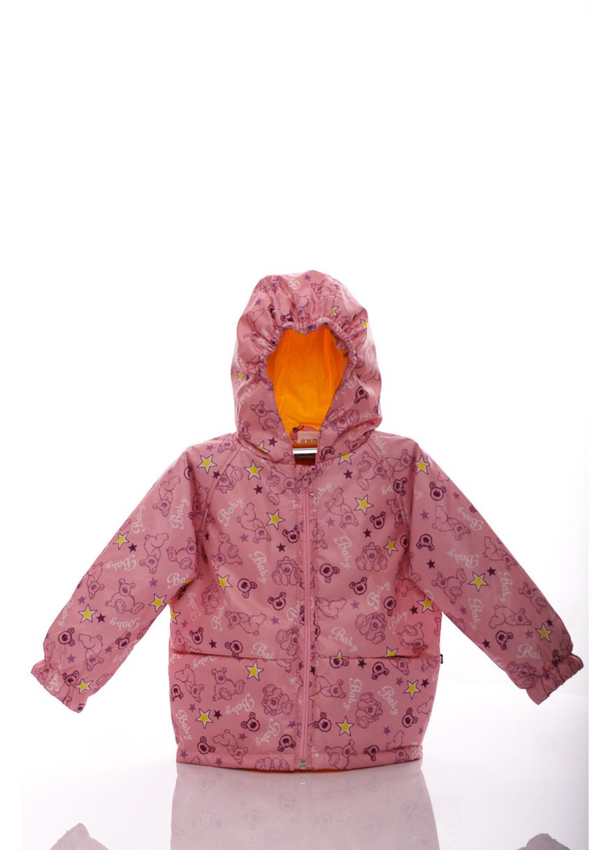 Рожева демісезонна куртка нуль для дівчинки на холлофайбері з принтом ведмедик baby рожева 74 см (45008) BABYKROHA