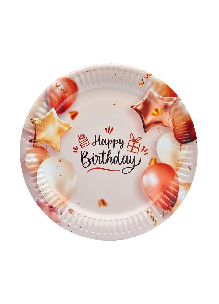 Тарілки паперові дитячі одноразові "Happy Birthday кульки золотисті", 18 см No Brand (315351517)