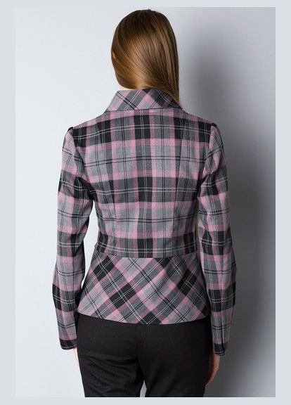 Сиреневый женский клетчатый жакет с баской без подкладки ж19 2 Льва - зимний