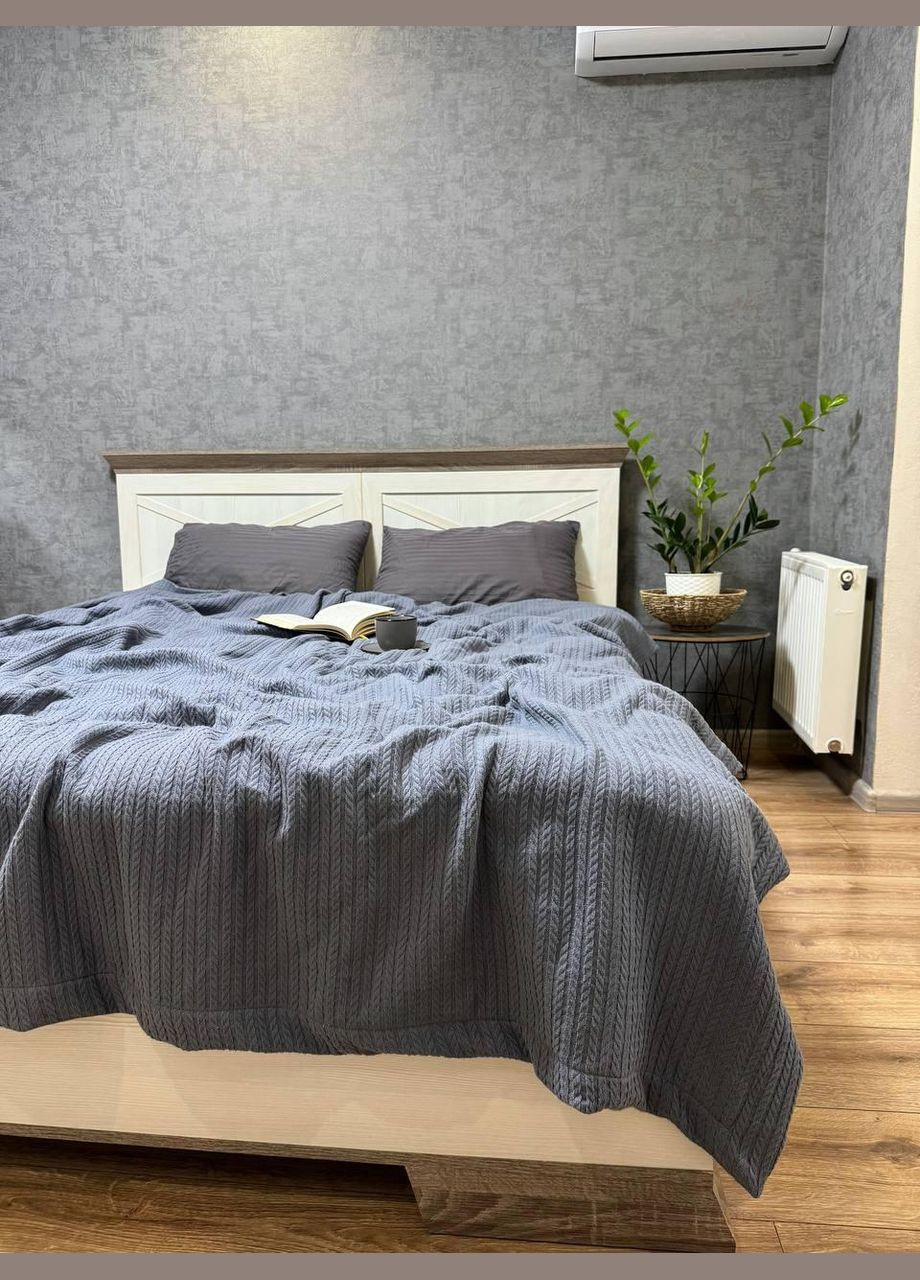 Плед косичка пике легкий Графит темный Евро (ВЕ2200В01) No Brand (308755110)