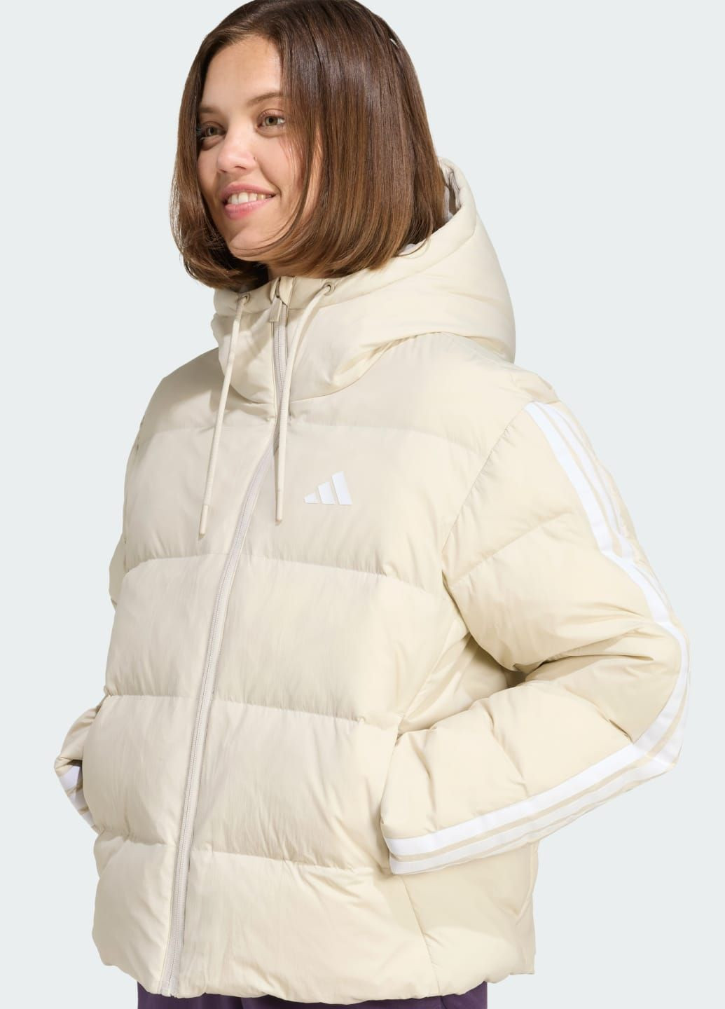 Бежева демісезонна пуховик essentials climawarm 3-stripes adidas