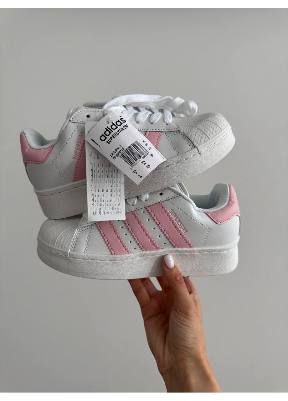 Розовые демисезонные кроссовки мужские adidas superstar platform white pink адидас суперстар No Brand