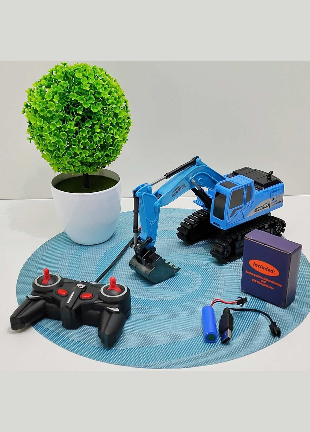 Екскаватор гусеничний на радіокеруванні з підсвічуванням та звуком Блакитний (700-C2) No Brand (302215638)