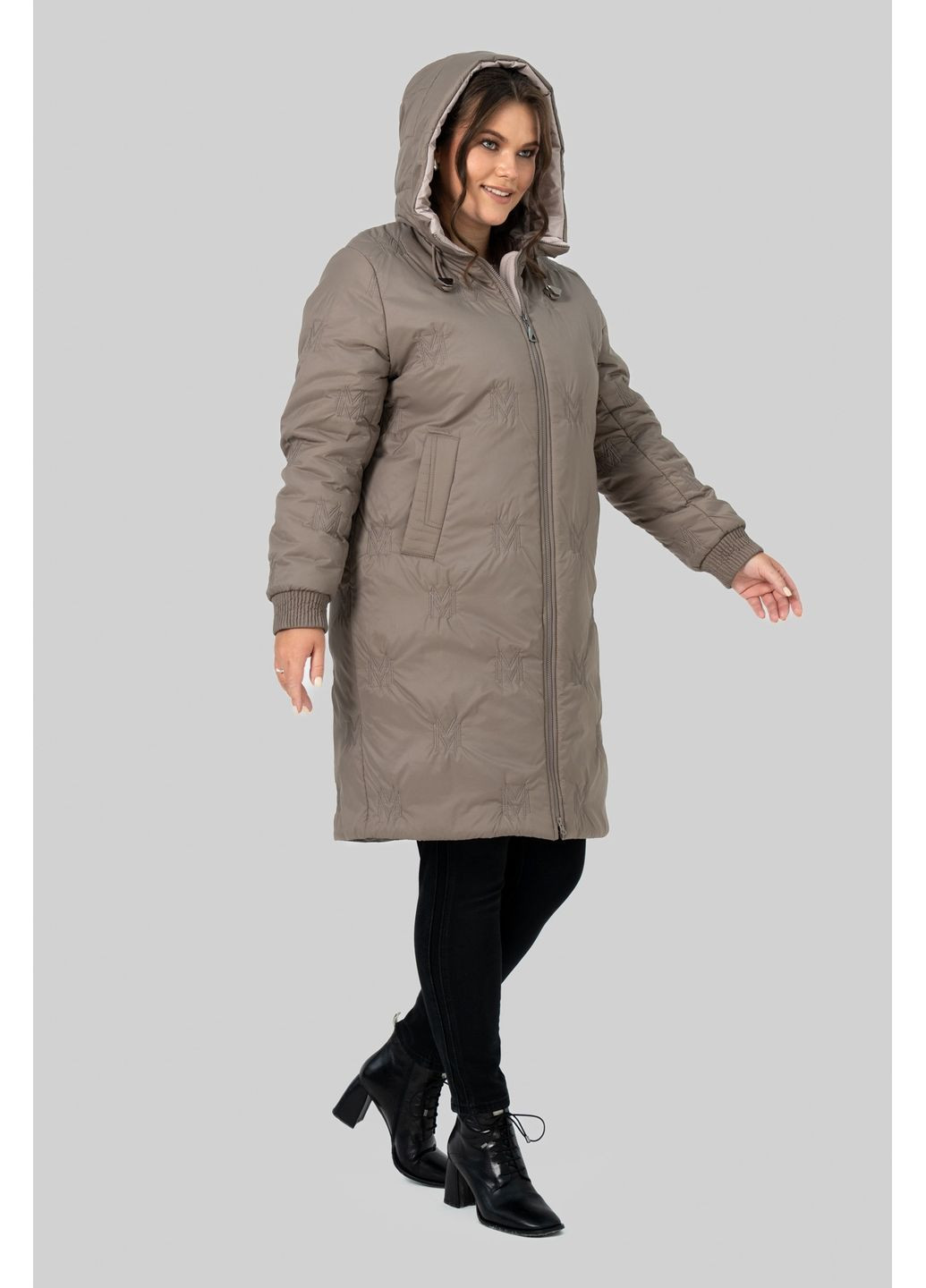 Коричневая зимняя женское зимнее пальто юстина прямого силуэта с капюшоном all posa (ap102571p) A'll Posa