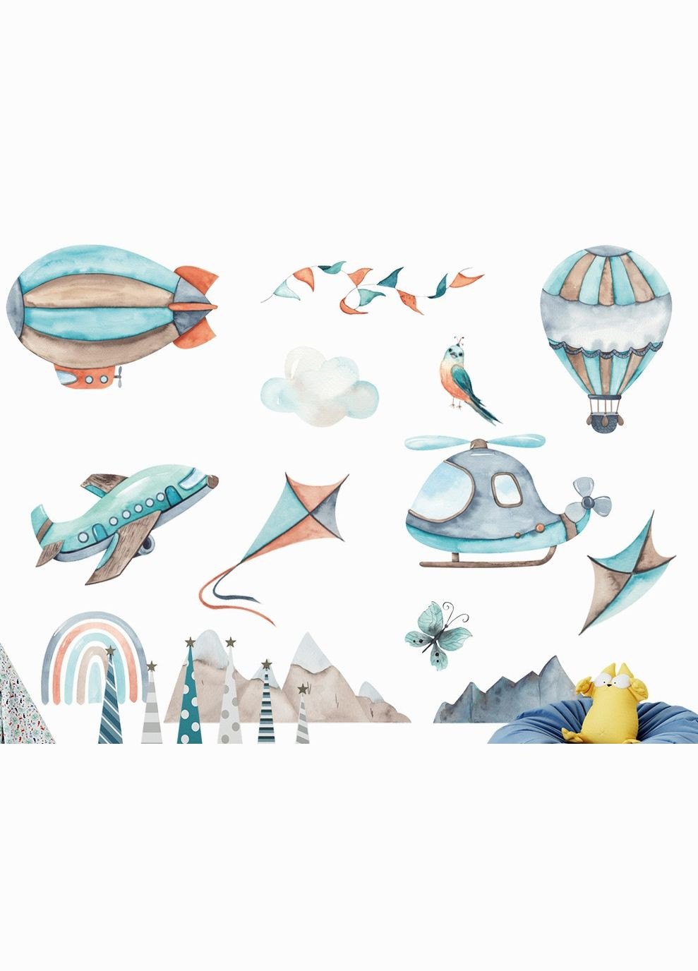 Наклейка на стіну Літак дирижабль гелікоптер куля (листа 60 х 90 см) Б418-14 No Brand (302242603)