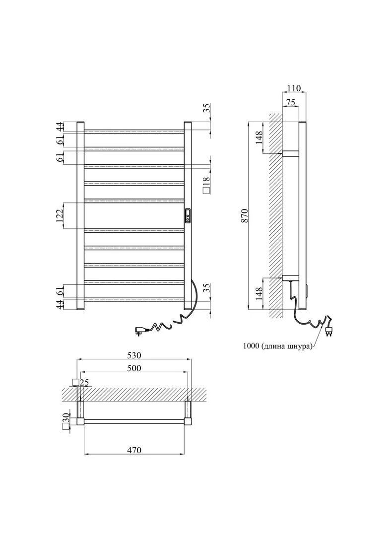 Полотенцесушитель электрический KRP Hitze-Stern SCH8753-10T () Kroner CV035345 (380870970)