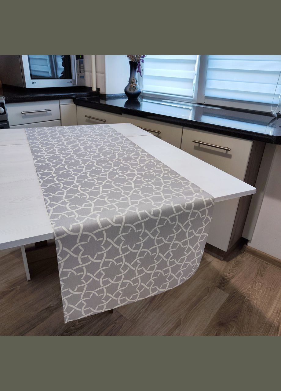 Декоративна стильна доріжка на стіл водовідштовхувальна, настільна доріжка тефлонова Ранер "Хвилі" сірого кольору 45, 140 Maystat (305390547)