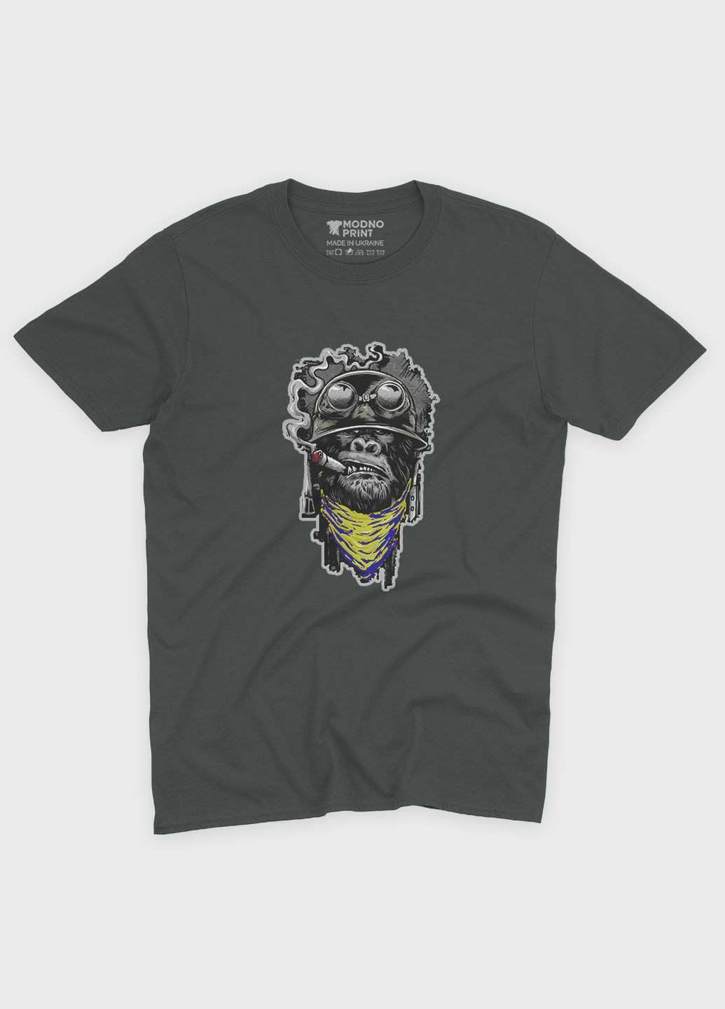 Темно-сіра чоловіча футболка odno з патріотичним принтом горила m (ts001-4-slg-005-1-105) Modno