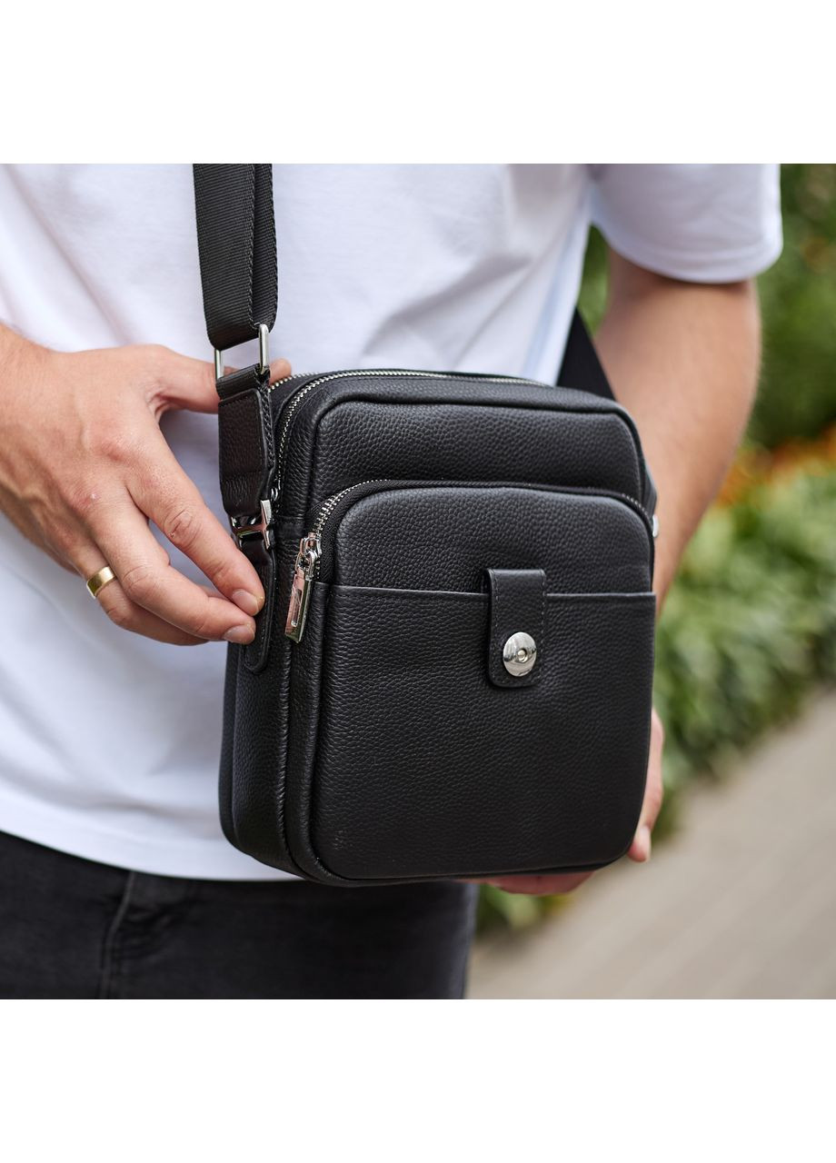 Мужская кожаная универсальная сумка 24х20х8, барсетка из кожи, сумочка для мужчин с регулировкой ручки, черная No Brand (360751452)