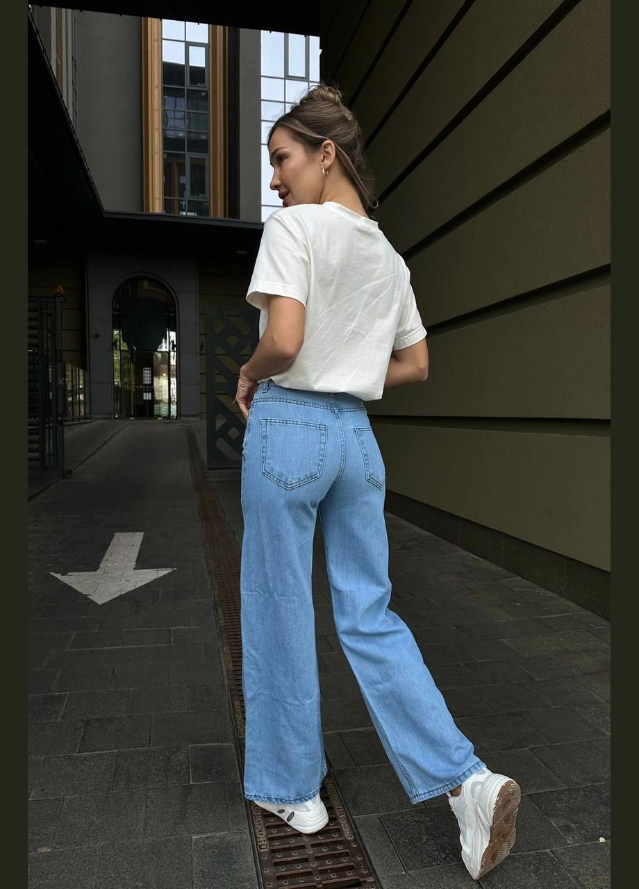 Стильні світло-блакитні джинси "Палаццо" із якісної турецької тканини, трендові турецькі прямі джинси на високій посадці 2 No Brand - (292311359)