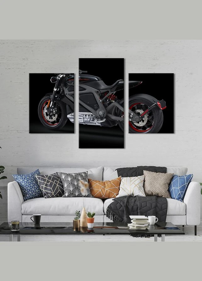 Картина из трех панелей Чёрный мотоцикл Harley-Davidson 96x60 см (1328-32) KilArt (380021920)