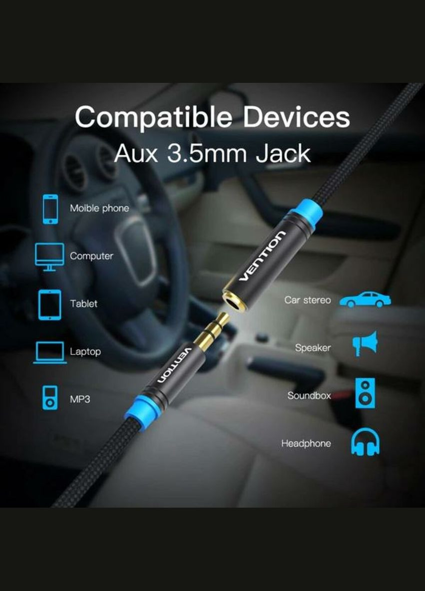 Аудіокабель Cotton Braided 3.5mm Audio Extension Cable 2M Black Metal Type (VAB-B06-B200-M) (VAB-B06-B200-M) Vention (324066948)