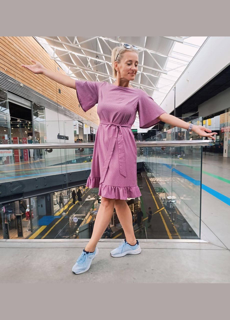 Сиреневое кэжуал летнее платье с рюшами 2 Льва