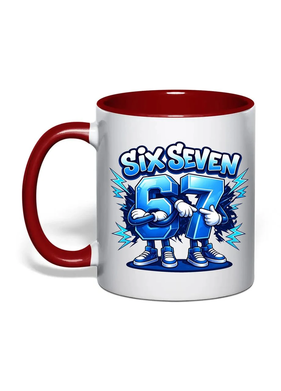 Чашка з друком "Six seven" №5 330 мл (колір бордовий) (41175) No Brand (391577519)