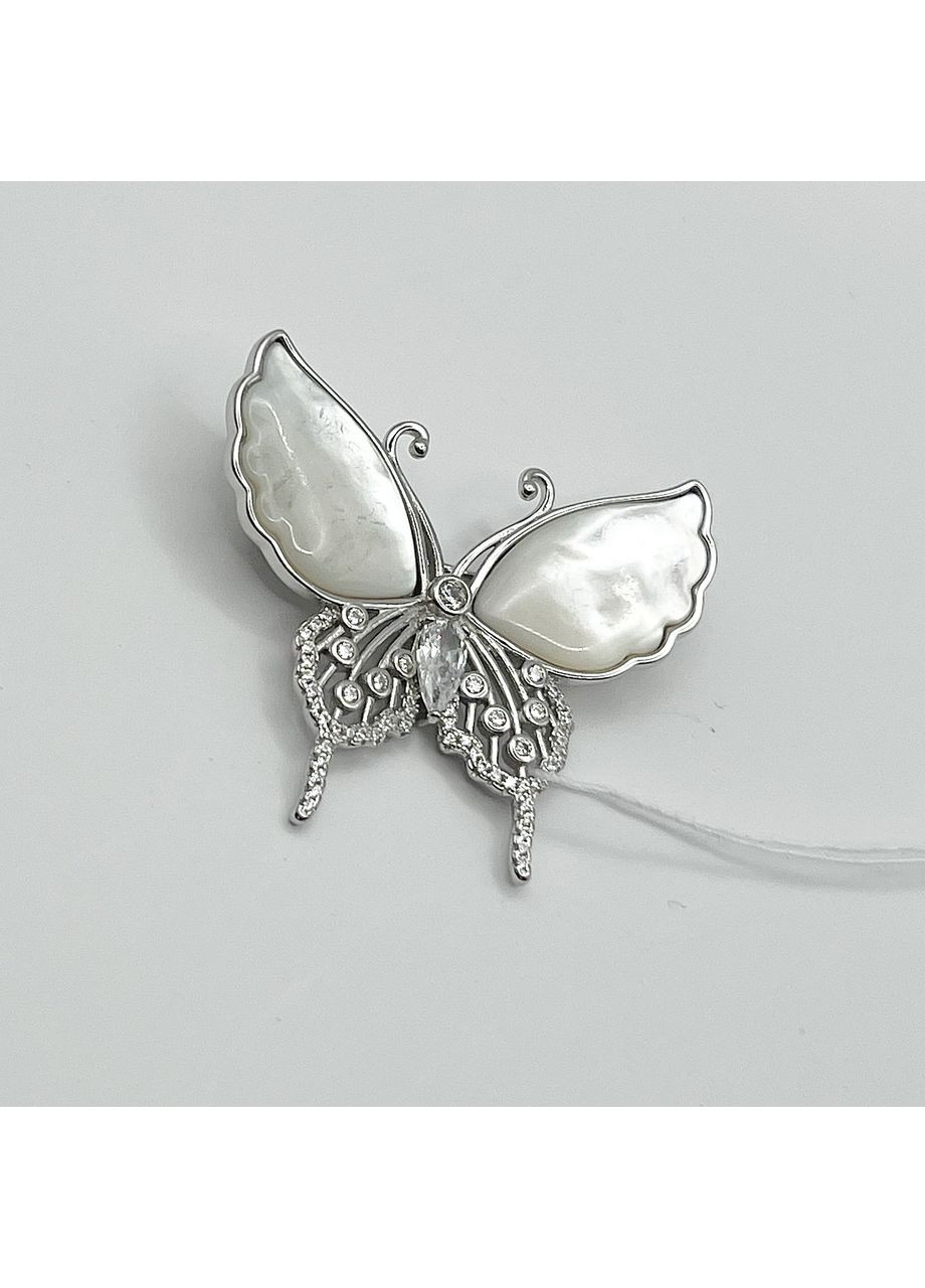 Брошка срібна з кубічним цирконієм та перламутром "Метелик" 9,3 г No Brand (369736558)