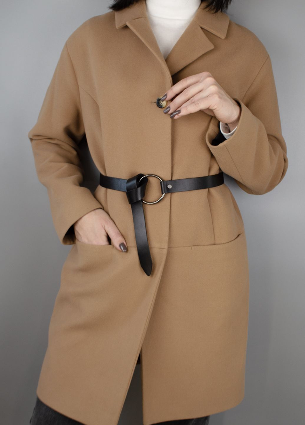 Ремень женский с кольцом под платье или пиджак HC-2588 (130 см) кожаный черный HandyCover (305699071)