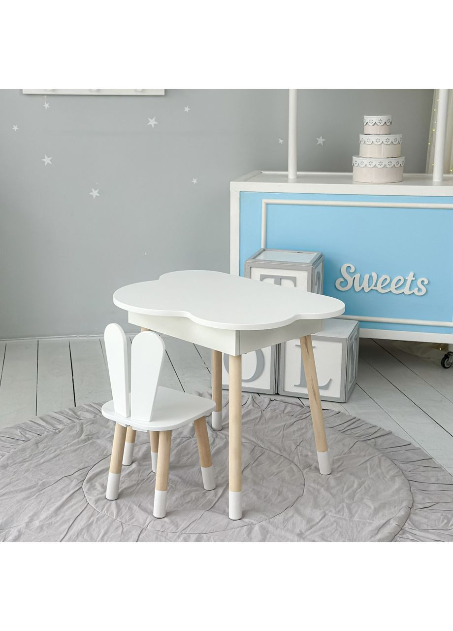 Столик облачко с поднимающаяся нишей 54х68х50 и стульчик ушки зайчика 26.5х26х25, стол и стул в детскую, No Brand (346535237)