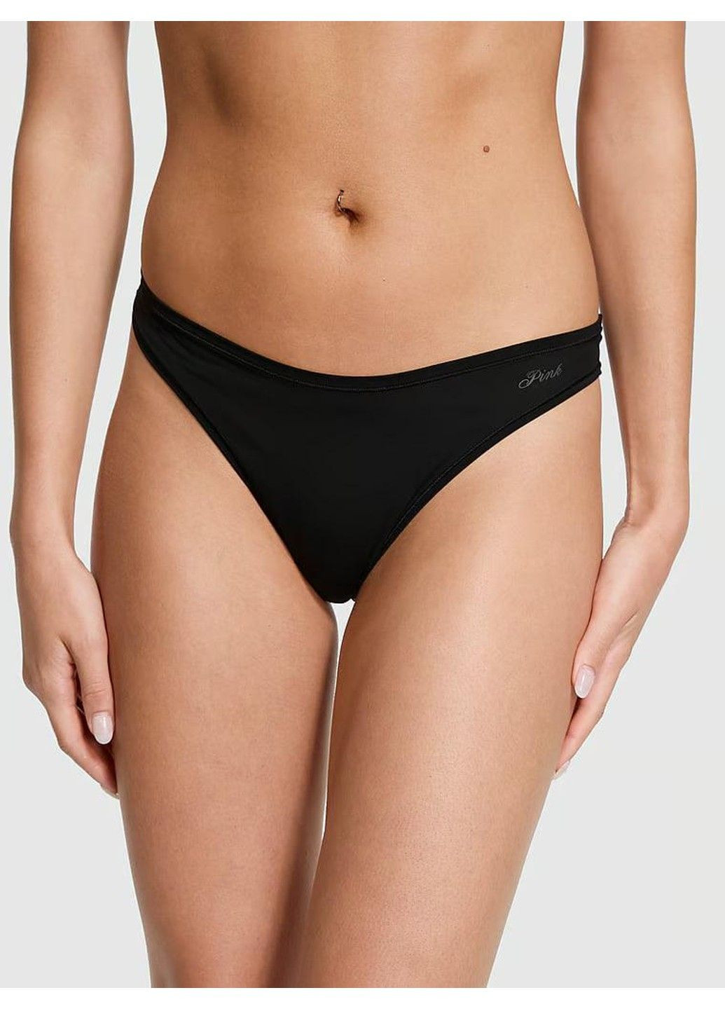 Трусики-стринги женские хлопковые PINK Thong Panty черные Victoria's Secret (316659270)