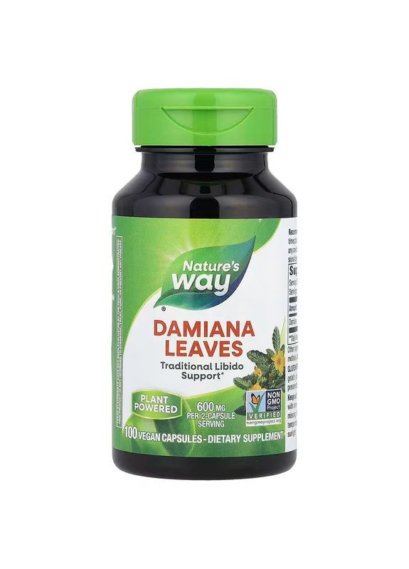 Дамиана, Damiana,, листья, 600 мг, 100 веанских капсул (300 мг в капсуле) Nature's Way (362368954)