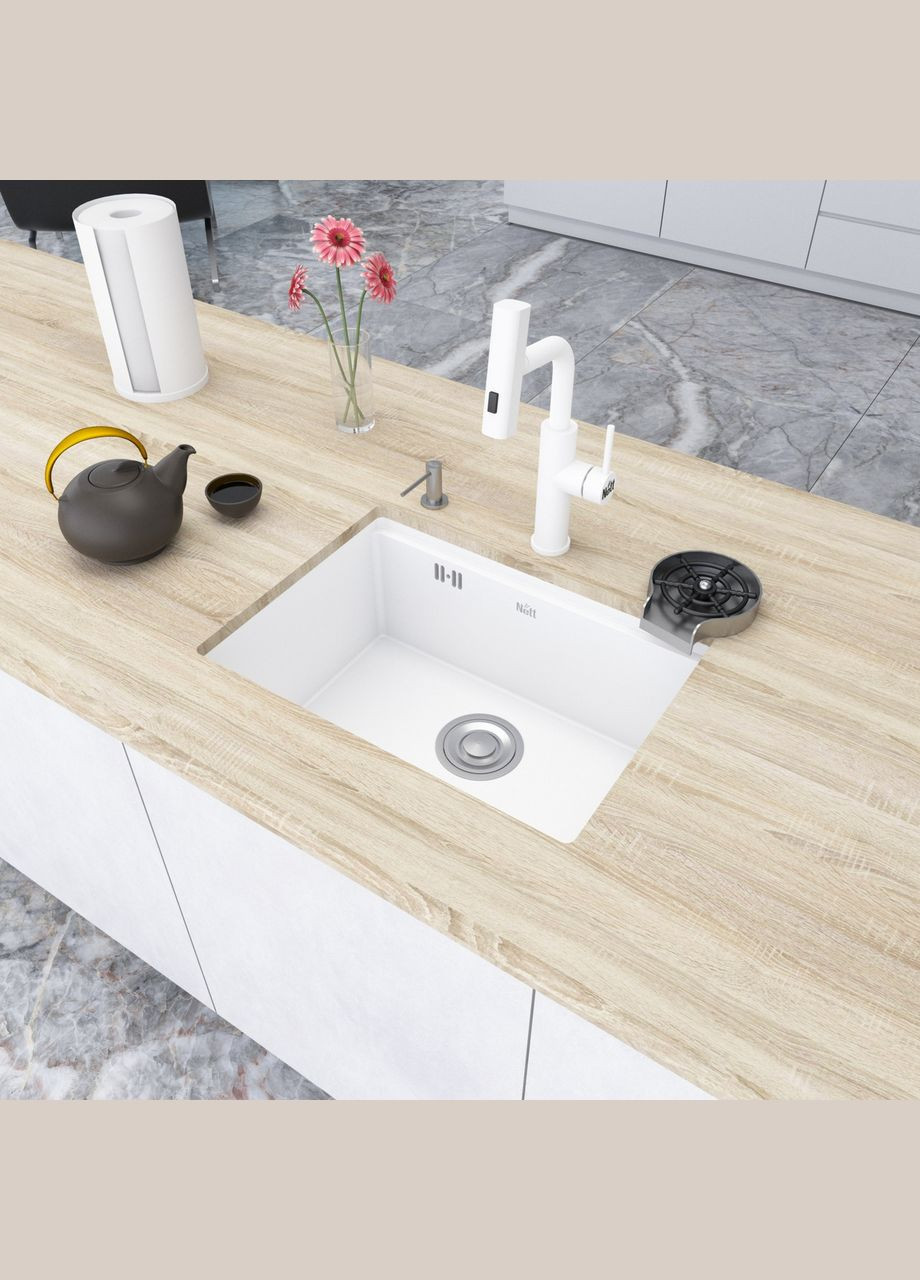 Кухонная мойка белая под столешницу 1 мм из нержавейки NW-5742 Nett (336939066)