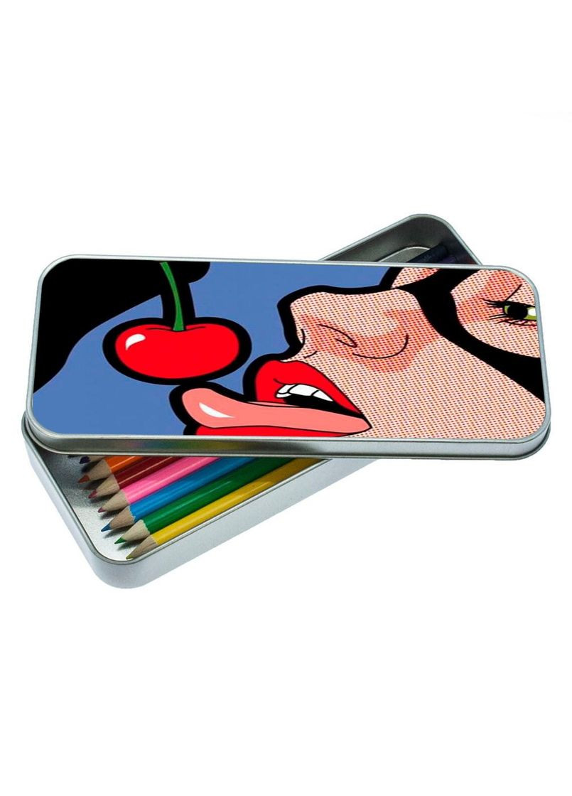 Органайзер для канцелярских принадлежностей металлический, кейс для мелочей женщина-кошка и черешня 7*18 см Silver No Brand (309153681)