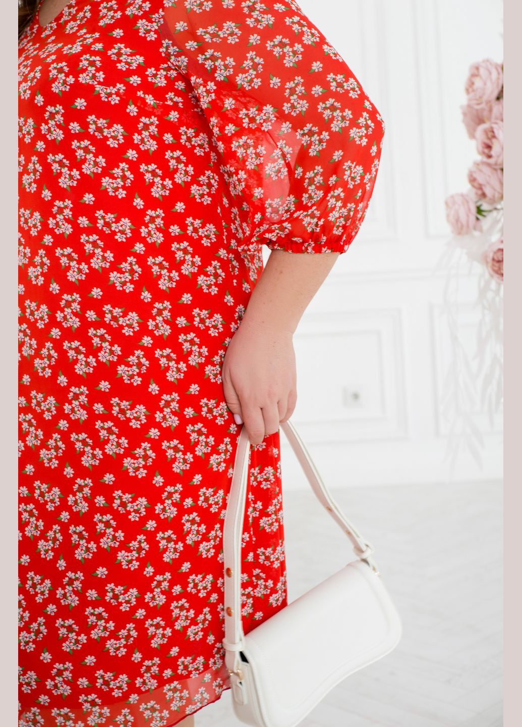 Красное повседневный трендовое платье а-силуэт No Brand с цветочным принтом