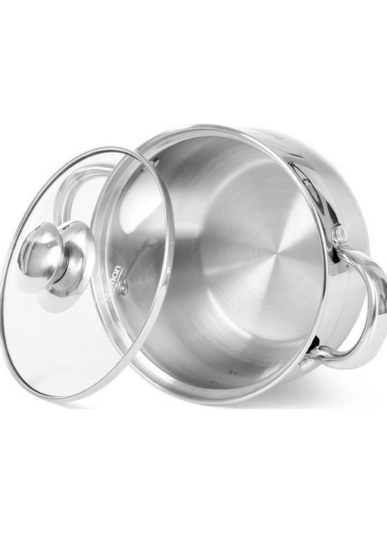 Кастрюля из нержавеющей стали Sesame 22х12,5 см индукцией с стеклянной крышкой 4,7 л No Brand (360977416)