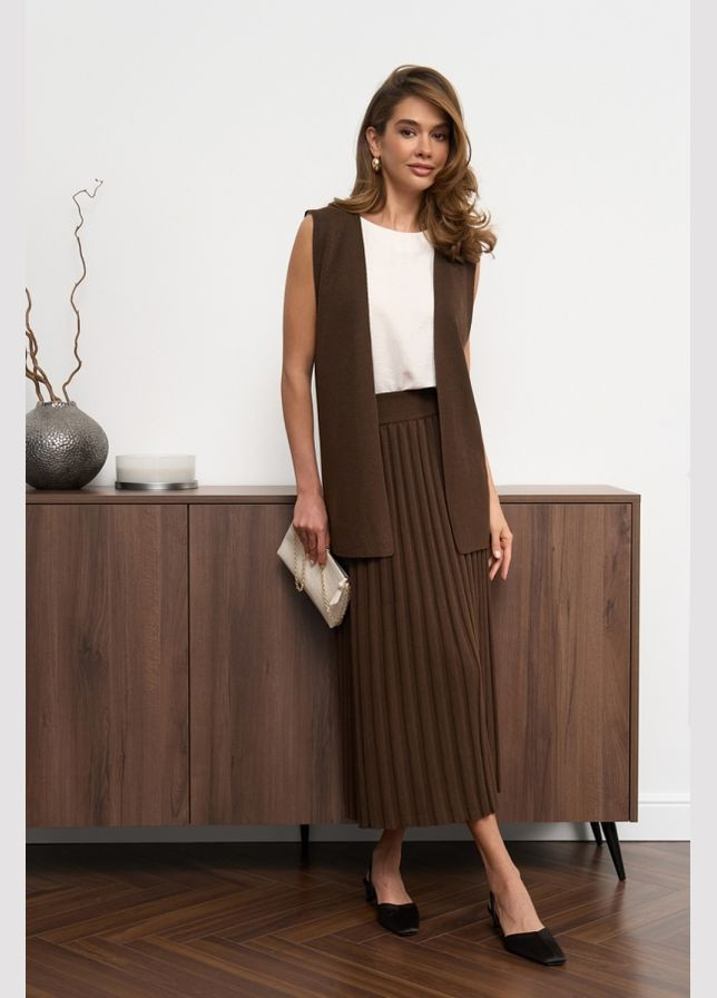 Коричневий демісезонний розпашний жилет з шовковистої пряжі (2819) Triko Bakh