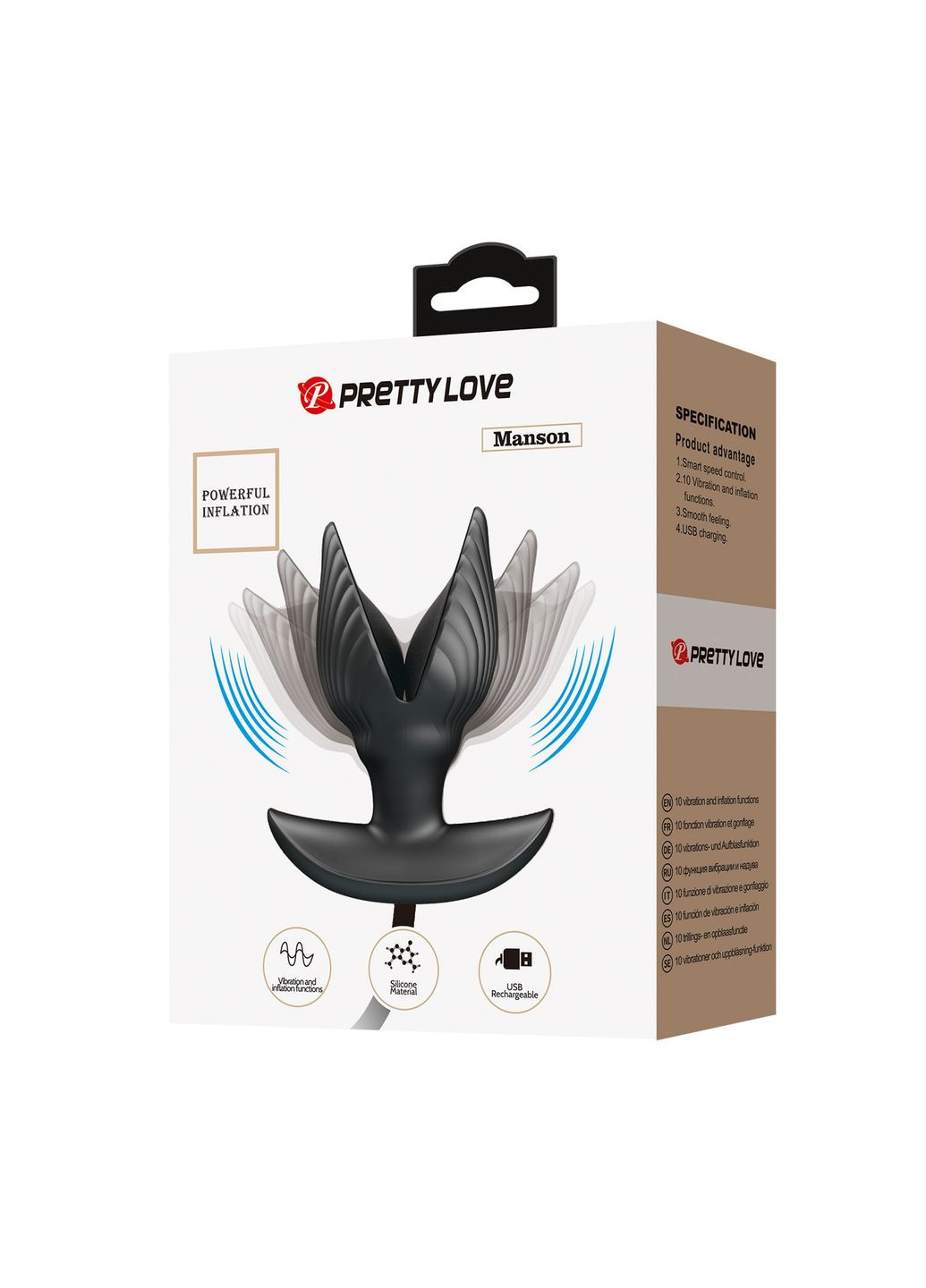 Анальна вібропробка з накачуванням Manson «Мушля», чорна, 9.6 х 4 см Pretty Love (361670382)