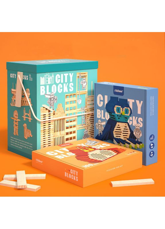 Строительные деревянные блоки CITYBLOCKS Теплые цвета 100 деталей ( MD1115 ) MiDeer (369175801)