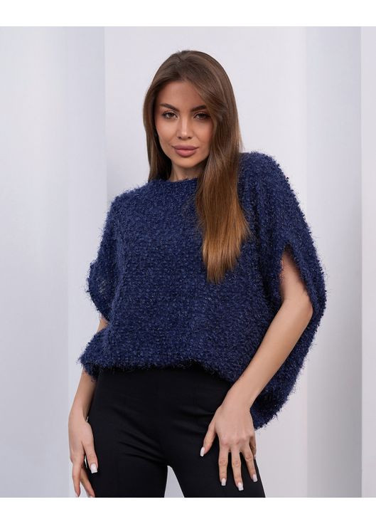 Синий демисезонный фактурный свитер с приспущенными рукавами ISSA PLUS