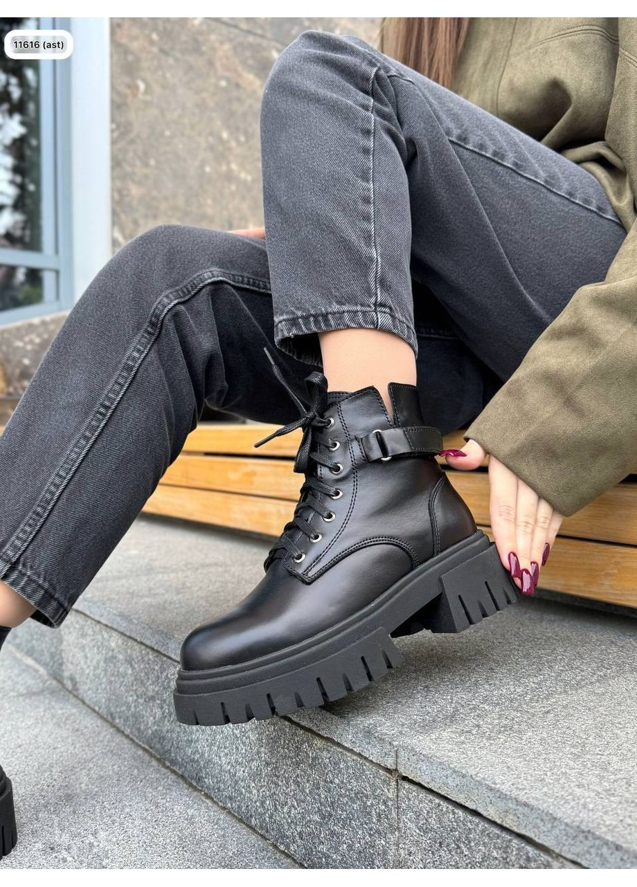 Жіночі зимові черевики з натуральної шкіри колір чорний No Brand (367185021)