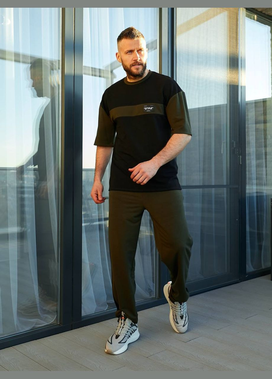 Оливковий (хакі) костюм двунитка штани та футболка No Brand