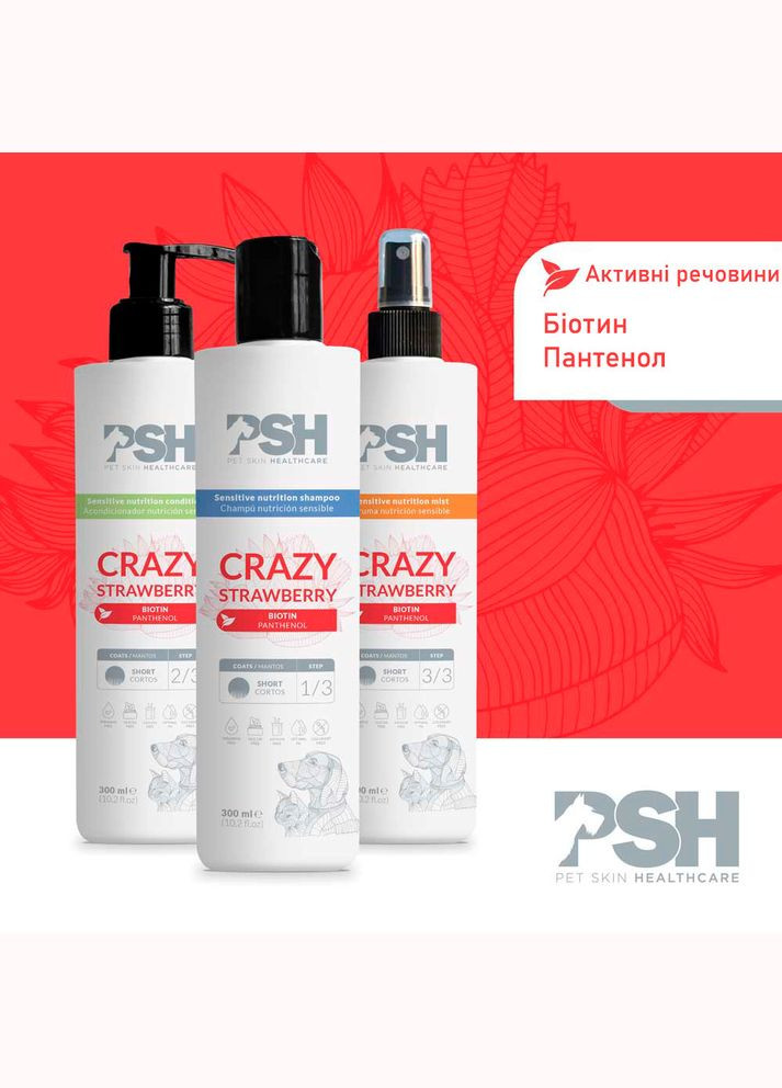 Шампунь для собак с биотином - Crazy Strawberry Shampoo 300 мл PSH(Pet Skin Healthcare) (324621636)