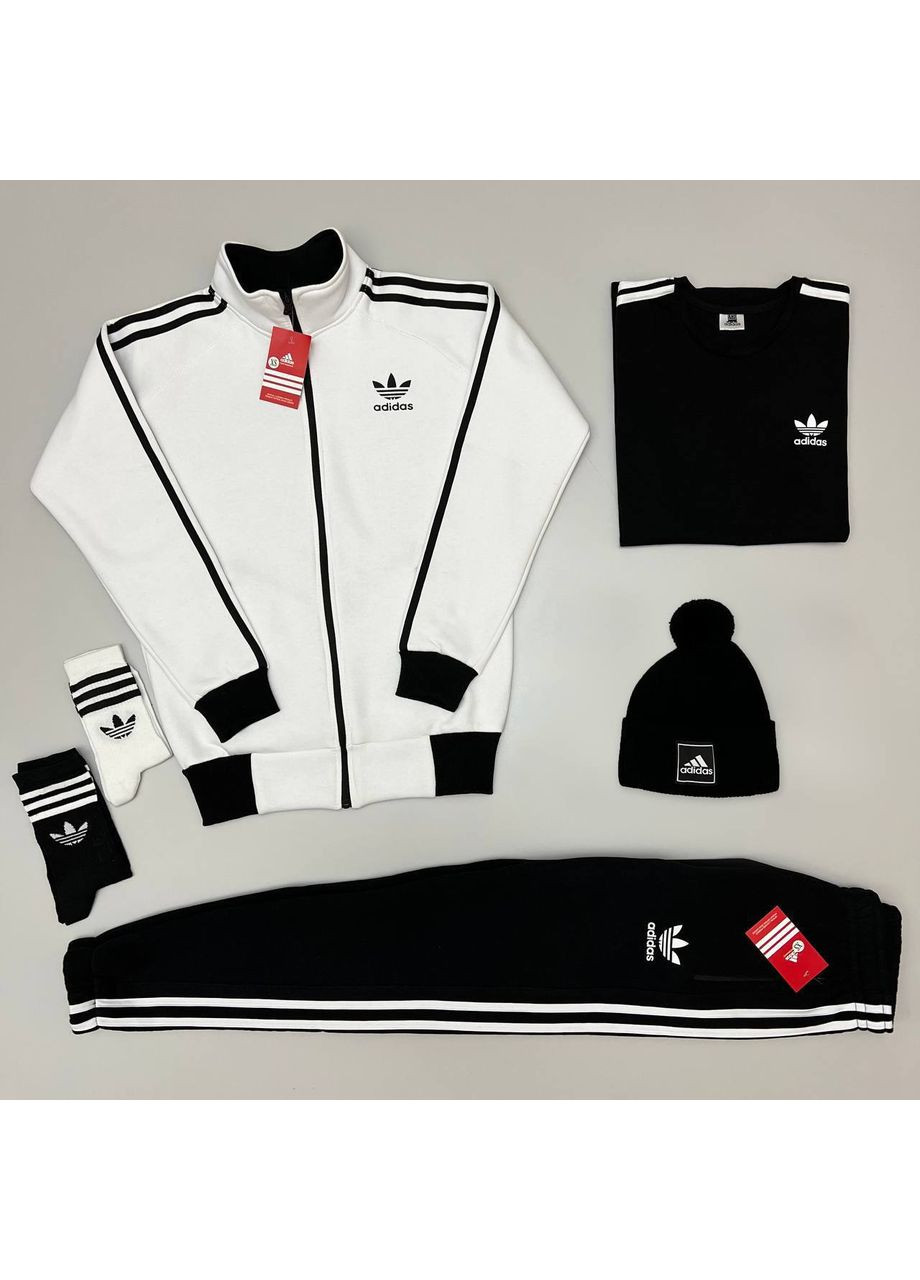Белый демисезонный набор зима adidas 5 в 1: кофта, брюки, шапка, футболка, 2 пары носков Україна
