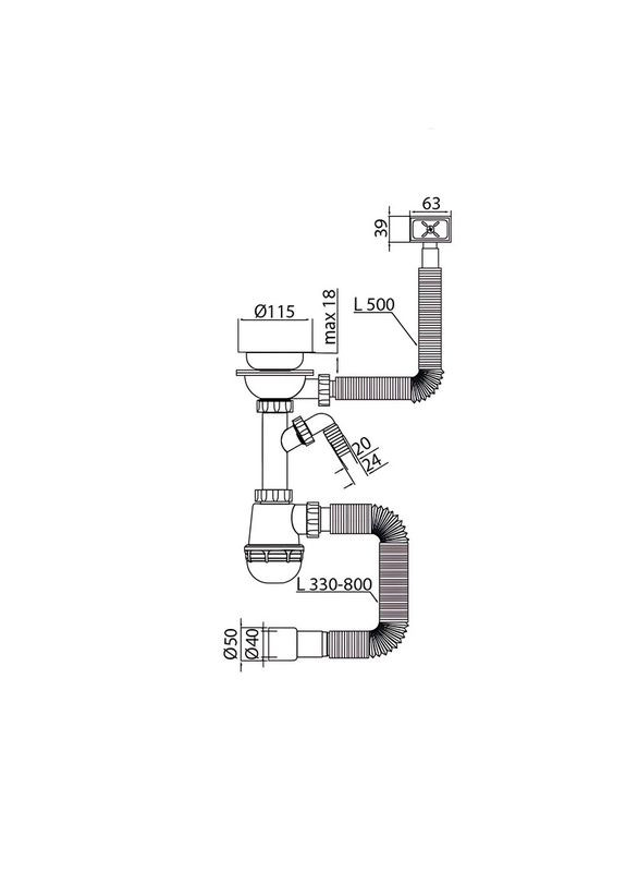 Сифон для кухни SK-05-WH 3 1/2"x40 с пластиковой сеткой, отводом для стиральной машины, гибким прямоуг. переливом (MI8193) Mixxus (367088936)