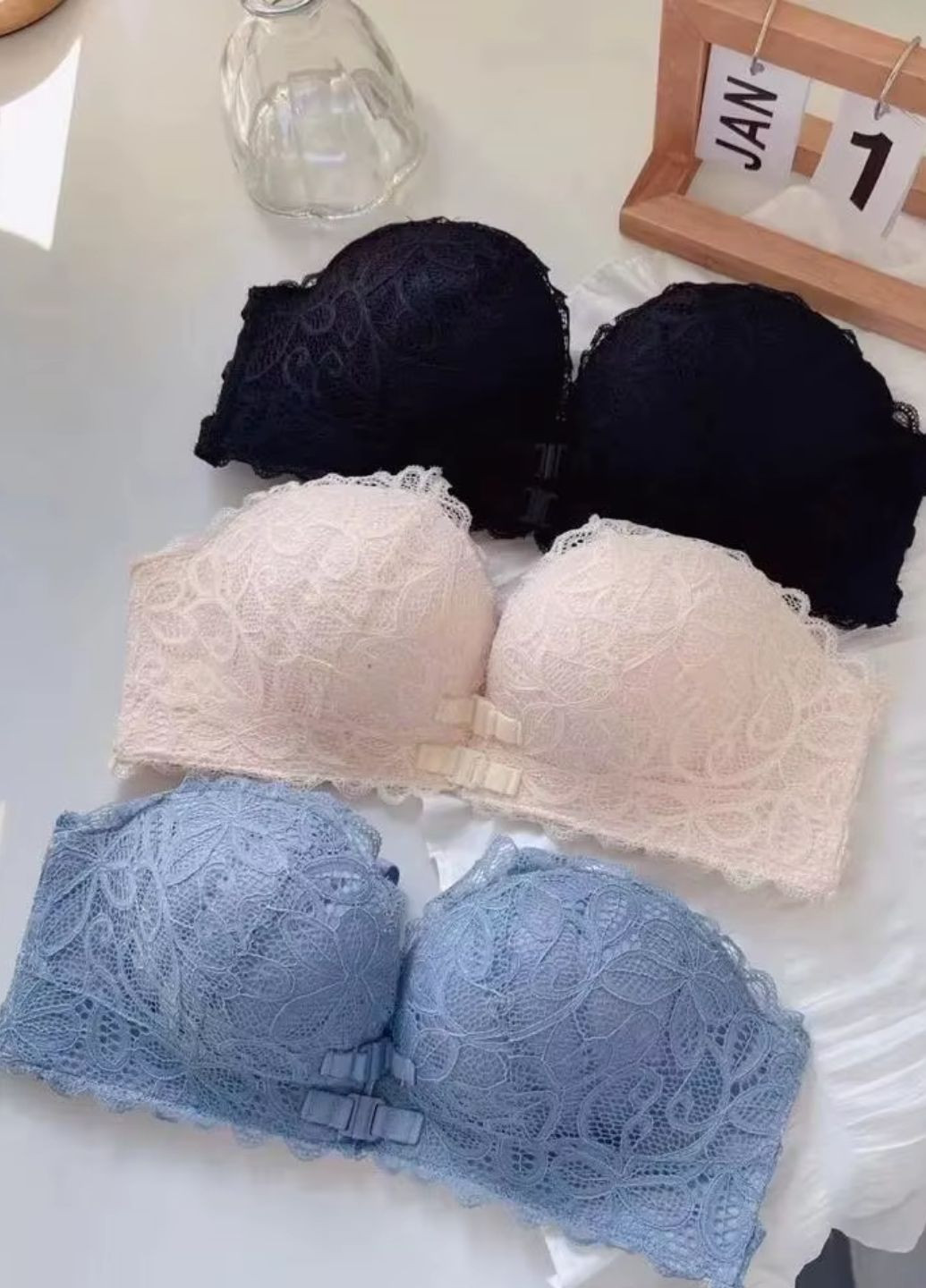 Комбінований балконет жіночий мереживний бюстгальтер балконет з передньою застібкою та push-up romantic (1756 ) 85 Finetoo з кісточками нейлон