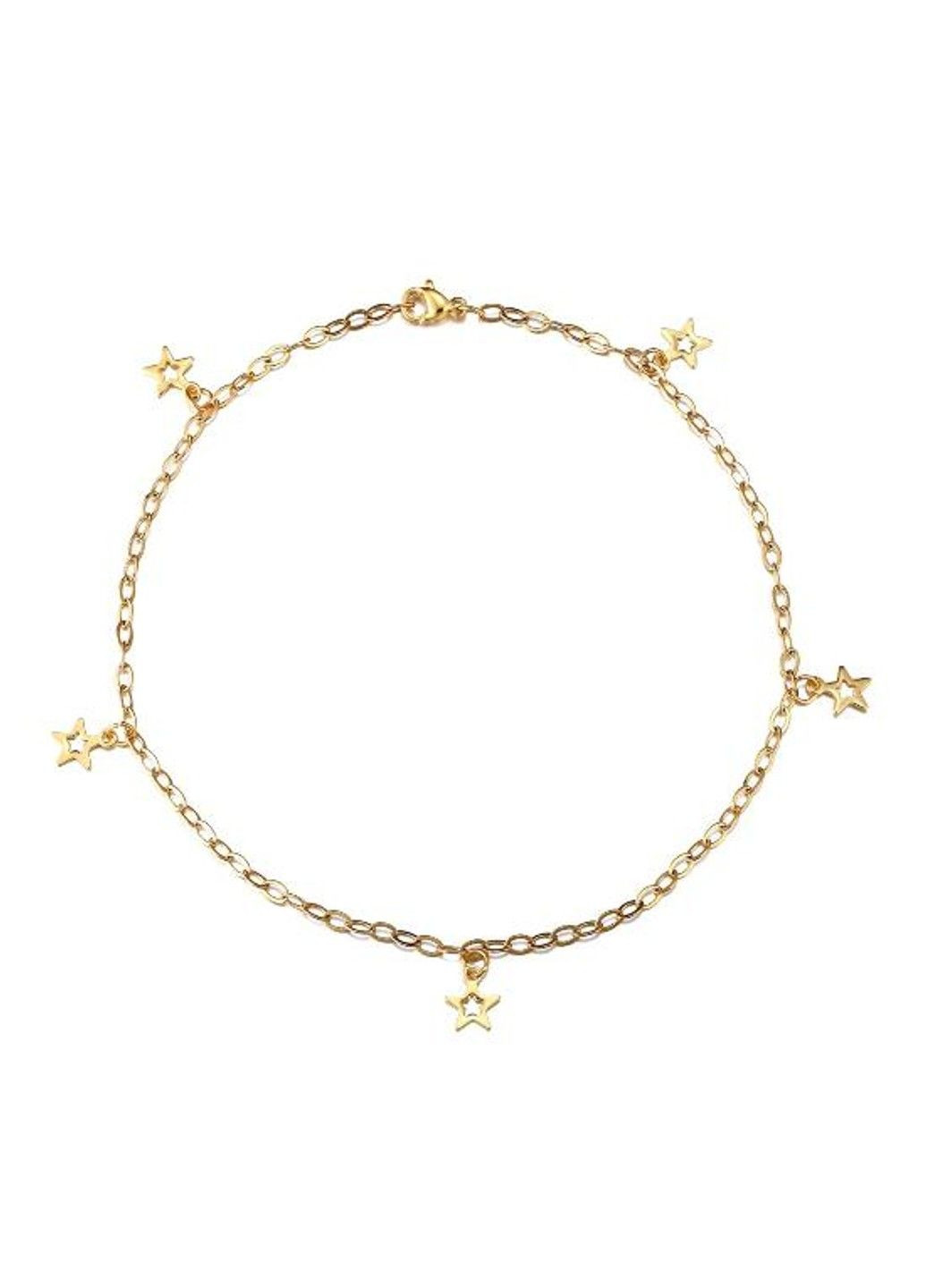 Женский браслет на ногу звездочка с позолотой из медицинской стали длина регулируется до 26 см BA-025 No Brand (299486618)