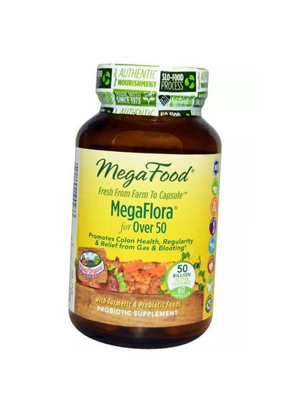Пробиотики и Пребиотики с Куркумой, MegaFlora Probiotic with Turmeric, Mega Food 60капс (69343003) MegaFood (322727934)