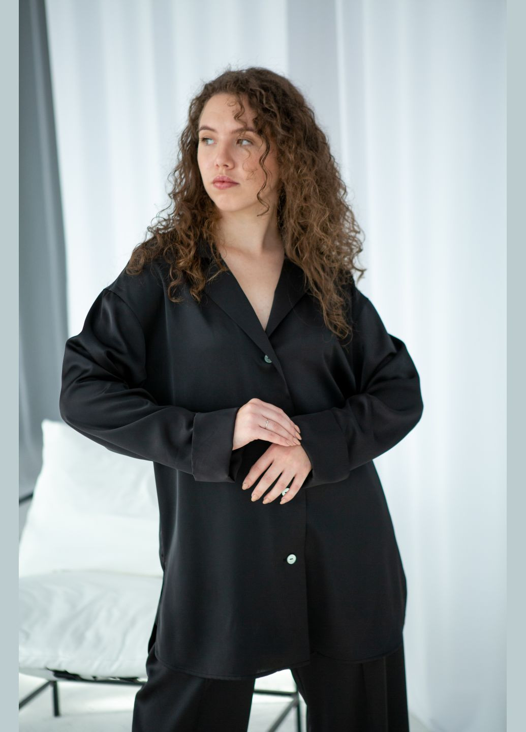 Черный шелковый комплект "Долли" в стиле оверсайз. Fayna (294207173)