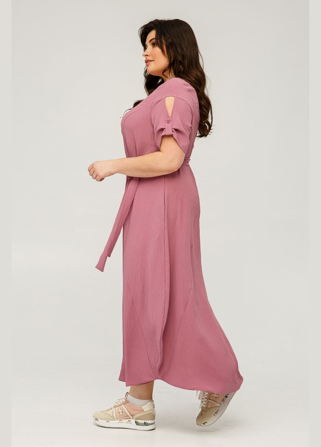 Лавандовое повседневный летнее платье полуприлегающего силуэта из американского укропного крепа рукав втачный с защепкой all posa (ap101495p) A'll Posa