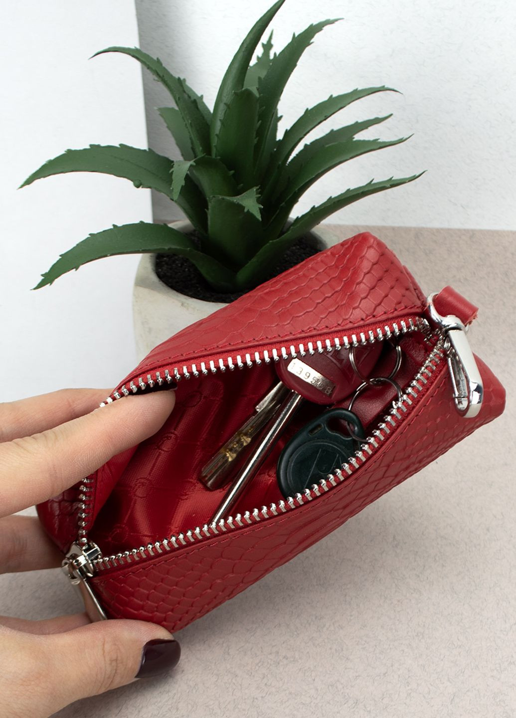 Подарунковий жіночий набір №89: гаманець Sabrina + обкладинка на паспорт + ключниця (червоний пітон) HandyCover (282744625)