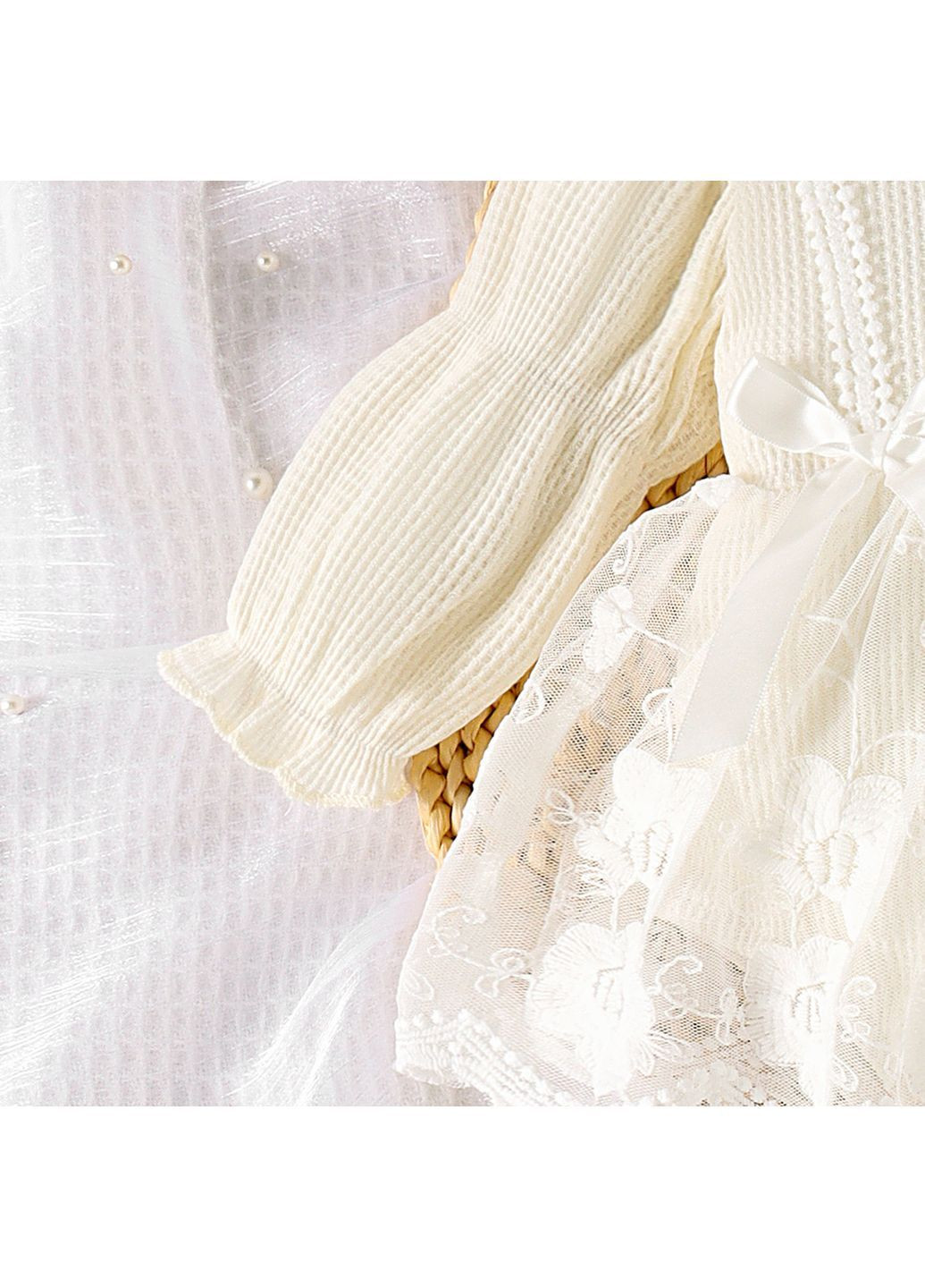 Белый демисезонный платье-боди с кружевной юбочкой, повязкой и гольфами айрис молочный No Brand