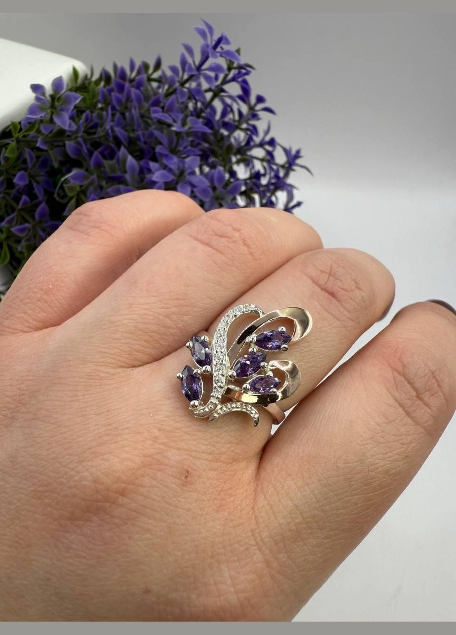 Комплект украшений Бренды 2 серебряный 925 проба с пластинами золотое кольцо + серьги No Brand (328263771)