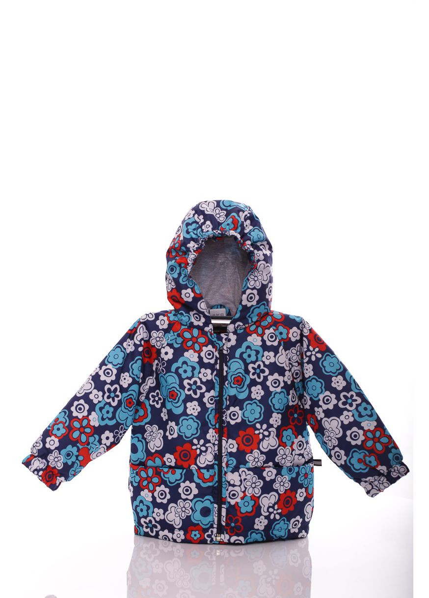 Синя демісезонна куртка нуль для дівчинки на холлофайбері з принтом квіточок синя см (45052) BABYKROHA