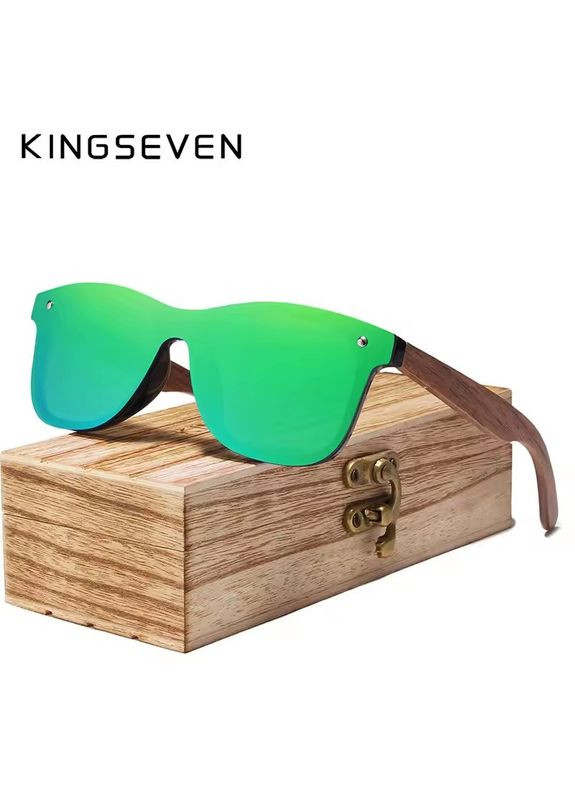 Мужские поляризационные солнцезащитные очки WB5504 Green Walnut Wood KINGSEVEN (338194633)
