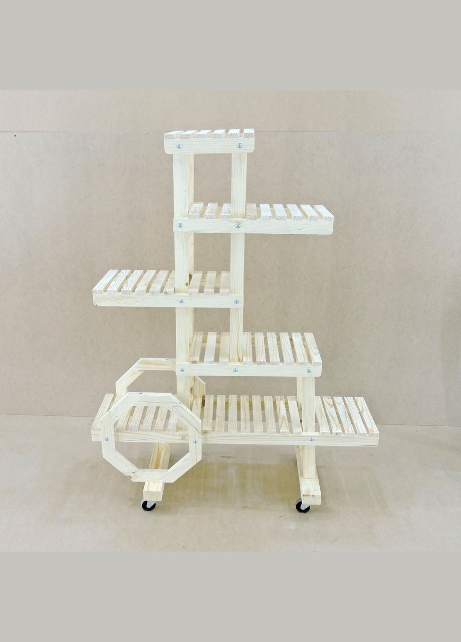 Подставка для цветов из дерева Мулино на колёсиках бланже (ЦВТ-018801) No Brand (328224792)