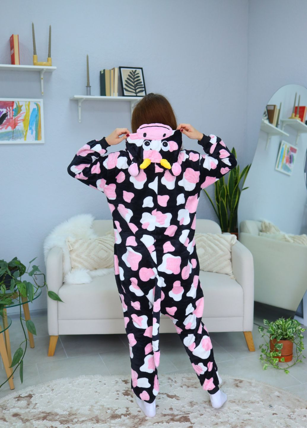 Кигуруми женское с капюшоном Корова с ушками и хвостиком мягкий плюш (1114) My Kigu (359380473)